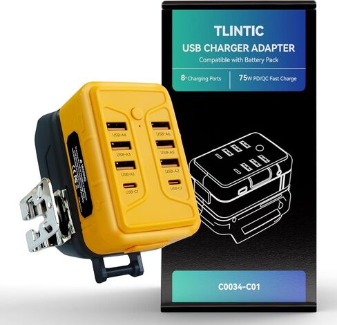 USB Charger Adapter for DEWALT Battery - 75W 8-Charging Ports, PD/QC Fast Charge for Smart Phone, Tablet, Laptop and More in Saudi Arabia