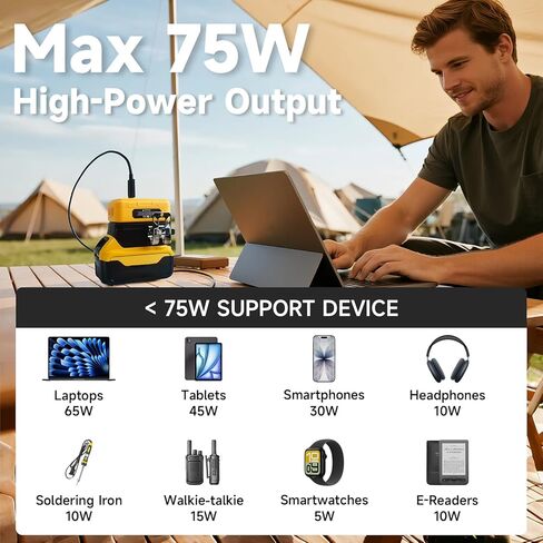 USB Charger Adapter for DEWALT Battery - 75W 8-Charging Ports, PD/QC Fast Charge for Smart Phone, Tablet, Laptop and More in Saudi Arabia