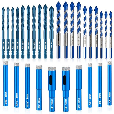 مجموعة لقم الثقب الماسية، 30 قطعة من مجموعة لقم الثقب الحجري الاحترافية، مجموعة لقم الثقب من الكربيد الفاخر، لقم مثقاب خرسانة بأحجام متعددة للسيراميك والزجاج والبورسلين والبلاط والرخام والخشب البلاستيكي المعدني، أزرق in Kuwait