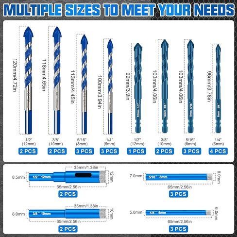 Diamond Drill Bits Set, 30 Pcs Professional Masonry Drill Bit Set, Premium Carbide Drill Bits Set, Multiple Sizes Concrete Drill Bit for Ceramic Glass Porcelain Tile Marble Metal Plastic Wood, Blue in Saudi Arabia