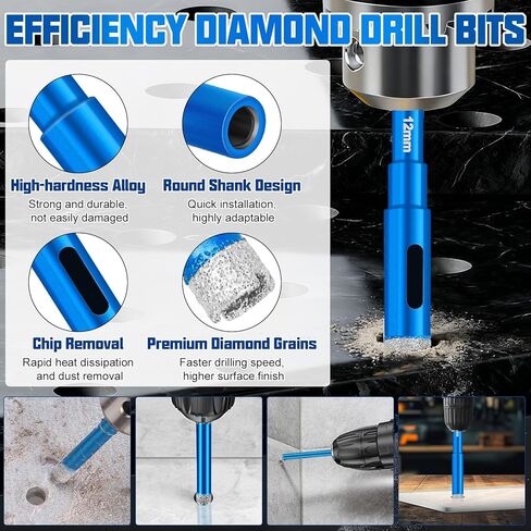 Diamond Drill Bits Set, 30 Pcs Professional Masonry Drill Bit Set, Premium Carbide Drill Bits Set, Multiple Sizes Concrete Drill Bit for Ceramic Glass Porcelain Tile Marble Metal Plastic Wood, Blue in Saudi Arabia