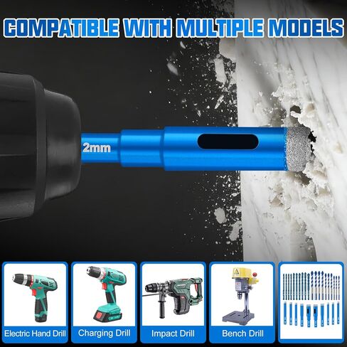 Diamond Drill Bits Set, 30 Pcs Professional Masonry Drill Bit Set, Premium Carbide Drill Bits Set, Multiple Sizes Concrete Drill Bit for Ceramic Glass Porcelain Tile Marble Metal Plastic Wood, Blue in Saudi Arabia