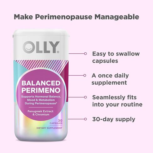 OLLY Balanced Perimeno Capsules, Supports Hormonal Balance, Mood & Metabolism During Perimenopause,* Fenugreek Extract, Chromium, 30 Day Supply - 30 Count in Saudi Arabia