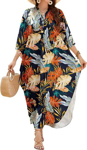 MAKABO Kaftan Dresses for Women Caftans Moo Moos V Neck Beach Swimsuit Cover Up Boho Hawaii Maxi Dress in Kuwait