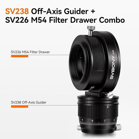 موجه SVBONY SV238 خارج المحور مع مجموعة أدراج مرشح M54-M48، منشور كبير لعلم الفلك OAG مقاس 8 × 14 مم، بؤرة حلزونية مزدوجة، حاملات مغناطيسية مزدوجة لمرشحات 2 بوصة مثبتة، لتناسب كاميرا APS-C بدقة in Kuwait
