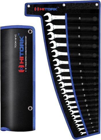 HITORK 32 Piece Wrench Set SAE & Metric 20 Standard & 12 Stubby Combination Wrenches Cr-V Steel 12-Point Mirror Finish 15° Offset with Organizer Tray Ideal for Auto & Home Repair in Saudi Arabia