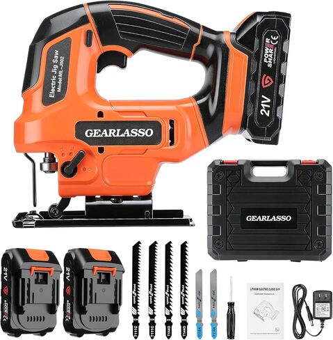 Cordless Jig Saw 21V with 2×2.0Ah Batteries, 2800 RPM Variable Speed Jigsaw for Wood & Metal, 4 Orbital Settings, 0–45° Bevel Cut, LED Light, Tool-Free Blade Change in Kuwait