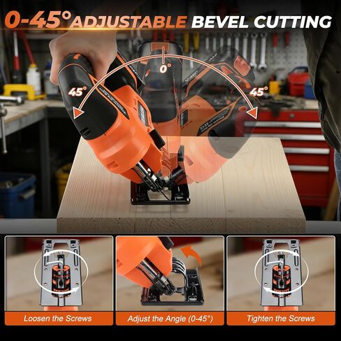 Cordless Jig Saw 21V with 2×2.0Ah Batteries, 2800 RPM Variable Speed Jigsaw for Wood & Metal, 4 Orbital Settings, 0–45° Bevel Cut, LED Light, Tool-Free Blade Change in Kuwait