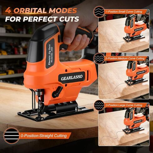 Cordless Jig Saw 21V with 2×2.0Ah Batteries, 2800 RPM Variable Speed Jigsaw for Wood & Metal, 4 Orbital Settings, 0–45° Bevel Cut, LED Light, Tool-Free Blade Change in Kuwait