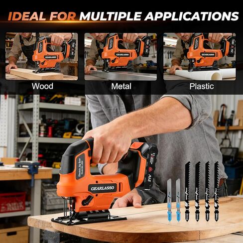 Cordless Jig Saw 21V with 2×2.0Ah Batteries, 2800 RPM Variable Speed Jigsaw for Wood & Metal, 4 Orbital Settings, 0–45° Bevel Cut, LED Light, Tool-Free Blade Change in Kuwait