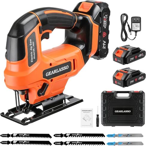 Cordless Jig Saw 21V with 2×2.0Ah Batteries, 2800 RPM Variable Speed Jigsaw for Wood & Metal, 4 Orbital Settings, 0–45° Bevel Cut, LED Light, Tool-Free Blade Change in Kuwait