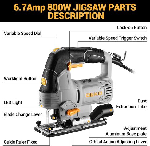 6.7-Amp Jig Saw Corded: Electric Jigsaw Tool Power Jig Saws for Wood Cutter with 6 Variable Speed Up to 3000 SPM, 4 Orbital Settings, LED Light & ±45° Bevel Cutting, Tool-Free Blade Change in Saudi Arabia