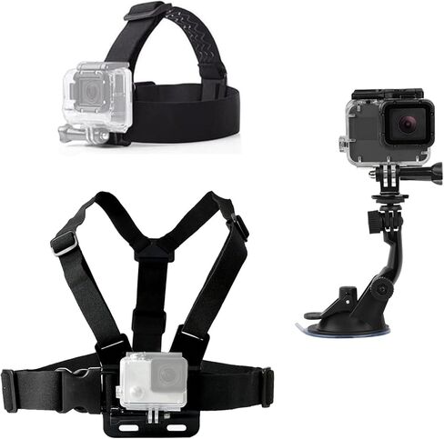 حزام الصدر جبل الرأس حزام الشفط متوافق مع Gopro Hero 13 12 11 10 9 8/AKASO EK7000 Brave 4 7LE/DJI Action 5 Pro/ODDV/Hiicam Action Camera in Kuwait