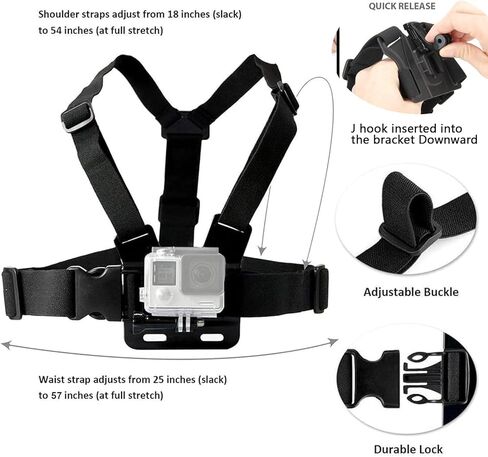 حزام الصدر جبل الرأس حزام الشفط متوافق مع Gopro Hero 13 12 11 10 9 8/AKASO EK7000 Brave 4 7LE/DJI Action 5 Pro/ODDV/Hiicam Action Camera in Kuwait