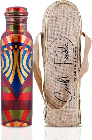 Craft Trade Pack of 2 Pure Copper Bottle with Lid and Carry Bag for Drinking Water BPA Free Leak Proof Boosts Immunity, Supports Digestive & Liver Health, Ayurveda Inspired 34oz - 1 Litre Natural in Kuwait