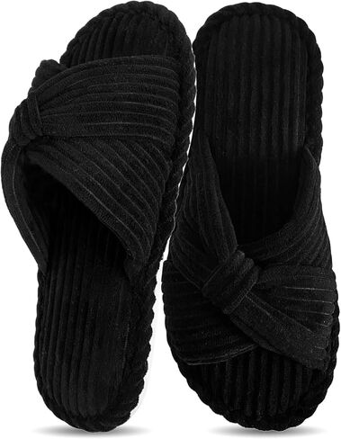 Cross Band Slippers For Women Indoor Corduroy Bow Open Toe Slippers Memory Foam Outdoor Shoes in Saudi Arabia