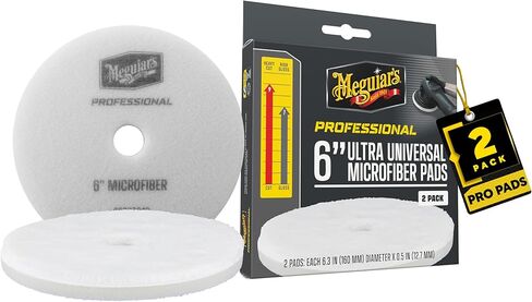 Meguiar's 6" Ultra Universal Microfiber Pads - M6MFP2 - Professional Detailing Pad, Pair with Meguiar's Compound for Heavy Cutting of Paint Defects or use with a Polish for Finish Refinement, 2 Pack in Saudi Arabia