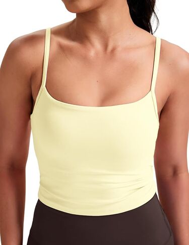 HeyNuts Cropped Cami Tank Top for Womens, Square Neck Spaghetti Strap Low Impact Yoga Longline Sports Bras Padded A-C Cups in Saudi Arabia