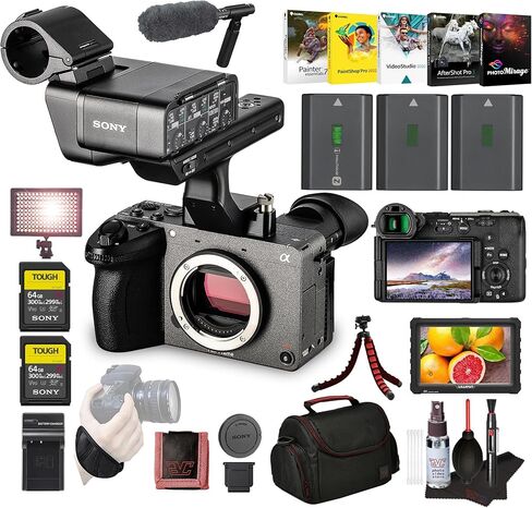 Sony FX2 Cinema Camera Kit w/XLR Handle – Dual XLR Audio, Full-Frame 4K (ILME-FX2) + Pro Mic + Monitor + 2 x 64GB Memory Card + LED Light + 2 x NP-FZ100 Battery + Photography Software + More in Saudi Arabia