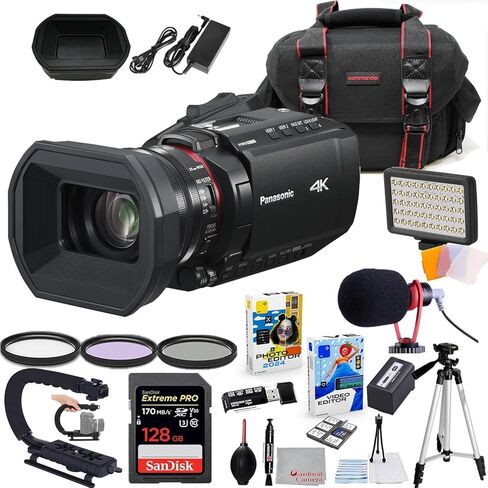 Panasonic HC-X1200 UHD 4K HDMI Camcorder with 24x Zoom Bundle + Accessory Package Including 128GB Extreme Pro Memory, LED Light, HD Filters, Bag, Editing Software Package & More (23 Items) in Saudi Arabia