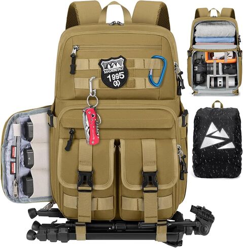 RAINSMORE Camera Bag Backpack for DSLR/SLR/Mirrorless Camera Bags for Photographers 15.6 Inch Waterproof Tactical Photography Backpack Case with Rain Cover & Tripod Holder, Black in Saudi Arabia