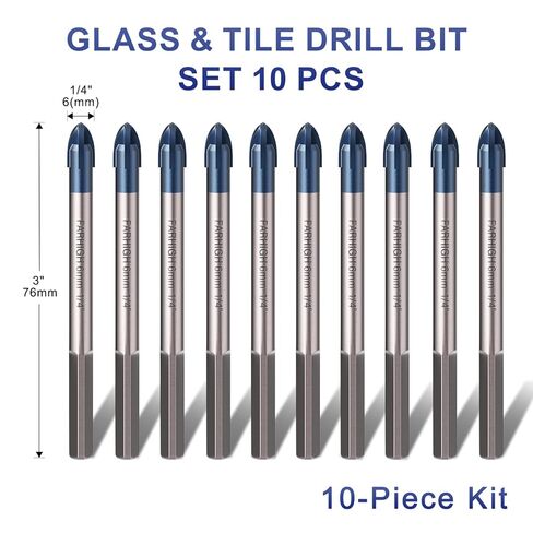 مجموعة لقم مثقاب الزجاج والبلاط، لقمة مثقاب مائلة من كربيد Ti وTungsten، 6 مم (1/4 بوصة)، 10 عبوات، للزجاج والبلاط والسيراميك والبورسلين والخرسانة in Kuwait