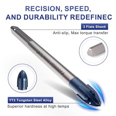 مجموعة لقم مثقاب الزجاج والبلاط، لقمة مثقاب مائلة من كربيد Ti وTungsten، 6 مم (1/4 بوصة)، 10 عبوات، للزجاج والبلاط والسيراميك والبورسلين والخرسانة in Kuwait