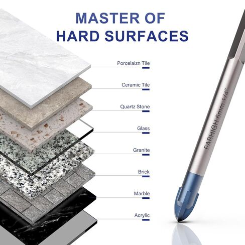 مجموعة لقم مثقاب الزجاج والبلاط، لقمة مثقاب مائلة من كربيد Ti وTungsten، 6 مم (1/4 بوصة)، 10 عبوات، للزجاج والبلاط والسيراميك والبورسلين والخرسانة in Kuwait