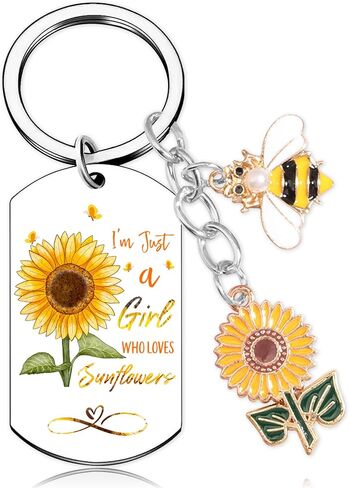 Sunflower Keychain Gifts for Women Girls - Bee Keyring with Cute Floral Charm, Inspirational Key Chain for Friend in Saudi Arabia