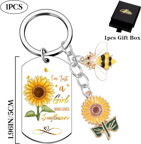 Sunflower Keychain Gifts for Women Girls - Bee Keyring with Cute Floral Charm, Inspirational Key Chain for Friend in Saudi Arabia