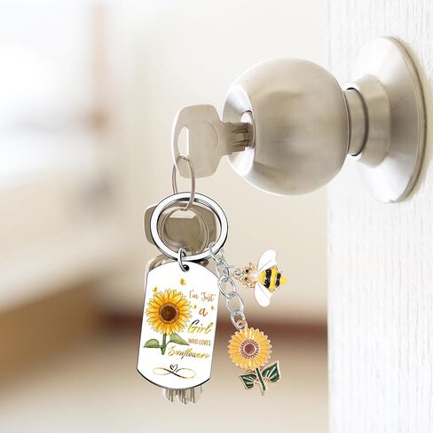 Sunflower Keychain Gifts for Women Girls - Bee Keyring with Cute Floral Charm, Inspirational Key Chain for Friend in Saudi Arabia