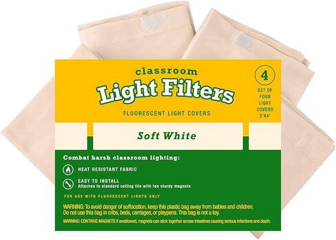 GSM Brands Fluorescent Light Diffuser Covers (Set of 4) Filters Light for Classrooms and Offices - Flame-Retardant Fabric (Soft White) in Saudi Arabia