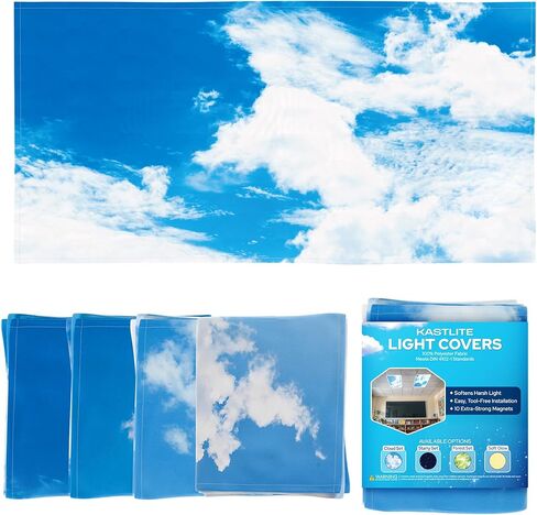 أغطية إضاءة فلورسنت سحابية مكونة من 4 قطع من KASTLITE لأضواء السقف في الفصول الدراسية - أغطية سماء مغناطيسية مقاس 2 × 4 قدم - لوحات توزيع إضاءة المكتب المزخرفة، كوة صناعية مهدئة، ديكور المعلم in Kuwait