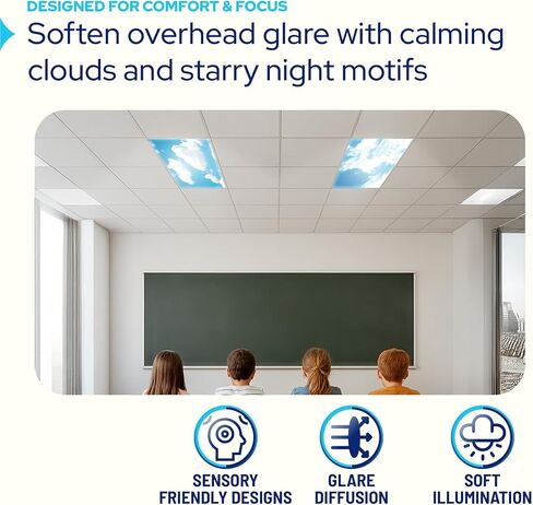 أغطية إضاءة فلورسنت سحابية مكونة من 4 قطع من KASTLITE لأضواء السقف في الفصول الدراسية - أغطية سماء مغناطيسية مقاس 2 × 4 قدم - لوحات توزيع إضاءة المكتب المزخرفة، كوة صناعية مهدئة، ديكور المعلم in Kuwait