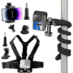 حامل على الصدر مع خطاف J، حامل كاميرا مرن متوافق مع كاميرا Gopro Hero 13 12 11 10 9 8/AKASO EK7000 Brave 4 7/ODDV/Hiicam/Xilecam/Surfola/Icefox Action in Kuwait