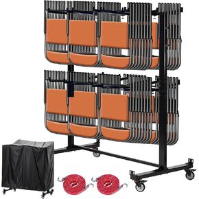 Folding Chair Rack,Heavy Duty Carbon Steel Folding Chairs Cart with Locking Wheels for 50 Foldings Chairs, 600lb Capacity Chair Rack with 4 Casters, 2 Elastic Cords in Kuwait