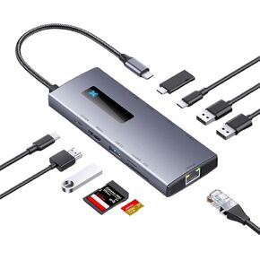 موزع USB C، شاشة محطة إرساء للكمبيوتر المحمول، محول متعدد المنافذ 10 في 1 من النوع C مع HDMI، PD100W، منافذ USB A وC 3.0، بطاقة SD/Micro SD، قاعدة إيثرنت لأجهزة Mac/Dell/HP/Surface/Steam Deck in Kuwait