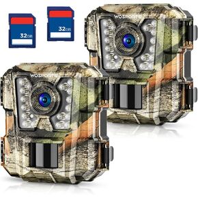 كاميرا WOSPORTS Mini Trail 2 Pack 24MP 1080P HD، كاميرا ألعاب مع بطاقات SD سعة 32 جيجابايت، رؤية ليلية مقاومة للماء كاميرا استكشاف صغيرة لمراقبة الحياة البرية في الهواء الطلق in Kuwait