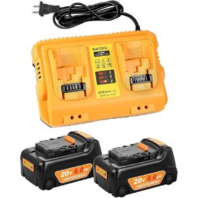 2-Pack 6.0Ah Battery Replacement for Dewalt 20v Battery with DCB102 Battery Charger Station in Kuwait