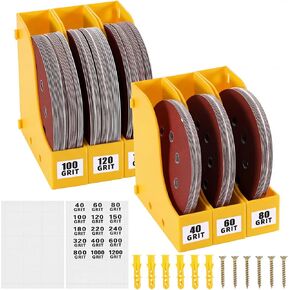 Geelin 10 Pack Sandpaper Storage Organizer Boxes 5 Inch Sanding Discs Tool Storage Set with Grit Labels and Expansion Screws Individual Connectable Sanding Discs Organizer Rack for Gift (Red) in Kuwait