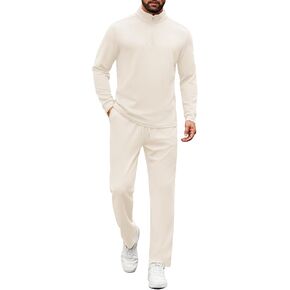 Coofandy Men's Tracksuits 2 قطعة عرضية رياضية غير رسمية ربع الرمز البريدي Pullover طويلة الأكمام الجري على الملابس الرياضية in Kuwait