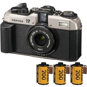 عدسة طلاء عالية الدقة للكاميرا بنصف إطار F3.5 من Pentax 17 ونظام تحميل سهل (فضي داكن) مع 200 فيلم ذهبي (عنصران) in Kuwait