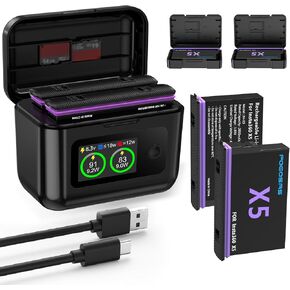Insta 360 X5 Battery 2-Pack with LCD Charger, 2850mAh X5 Batteries and Intelligent Two Way Charger Hub for Insta360 X5 in Kuwait