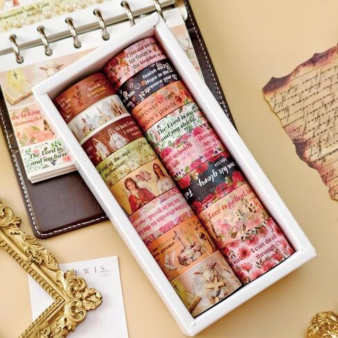 32 Rolls Vintage Washi Tape ، Teeshetic Colored Decorative Cute Scrapbook Tape for Scrapbooking Supplies Journaling Journing Junk Journal in Kuwait