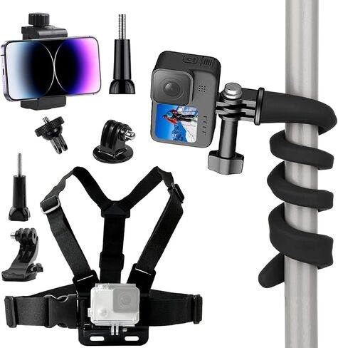 حامل على الصدر مع خطاف J، حامل كاميرا مرن متوافق مع كاميرا Gopro Hero 13 12 11 10 9 8/AKASO EK7000 Brave 4 7/ODDV/Hiicam/Xilecam/Surfola/Icefox Action in Kuwait