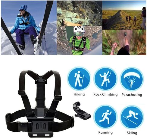 حامل على الصدر مع خطاف J، حامل كاميرا مرن متوافق مع كاميرا Gopro Hero 13 12 11 10 9 8/AKASO EK7000 Brave 4 7/ODDV/Hiicam/Xilecam/Surfola/Icefox Action in Kuwait