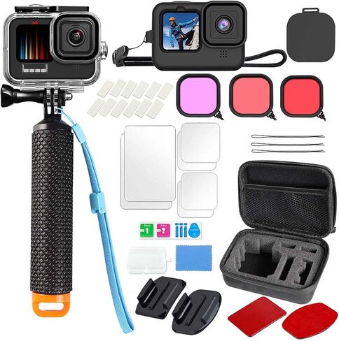 BO&DQQ متوافق مع Go Pro Hero 13 12 11 10 9 جراب أسود مقاوم للماء بطول 60 متر/196 قدم غطاء حماية للغوص تحت الماء مع مجموعة ملحقات تثبيت بمقبض الكاميرات in Saudi Arabia