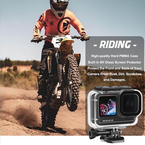 BO&DQQ متوافق مع Go Pro Hero 13 12 11 10 9 جراب أسود مقاوم للماء بطول 60 متر/196 قدم غطاء حماية للغوص تحت الماء مع مجموعة ملحقات تثبيت بمقبض الكاميرات in Saudi Arabia