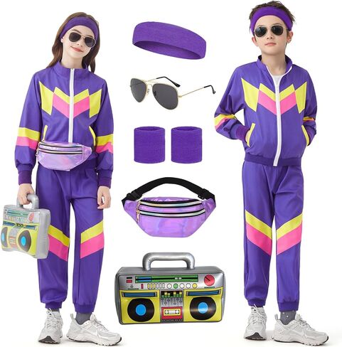 Ezuwail Kids 80s 90s Tracksuit Autfit for Boys Girls 6pcs Usisex Retro Windroing Toddler Workout Costume Hop Dance Costume in Kuwait