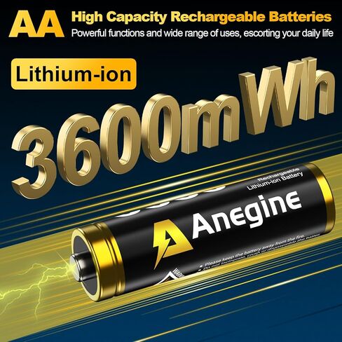 Rechargeable Lithium AA Batteries 8 Pack with Fast Charger, 3600mWh AA Lithium Batteries for Blink Outdoor Camera, 1.5V Constant Output Blink Camera Batteries Recharge up to 2000+ Times(Black) in Kuwait